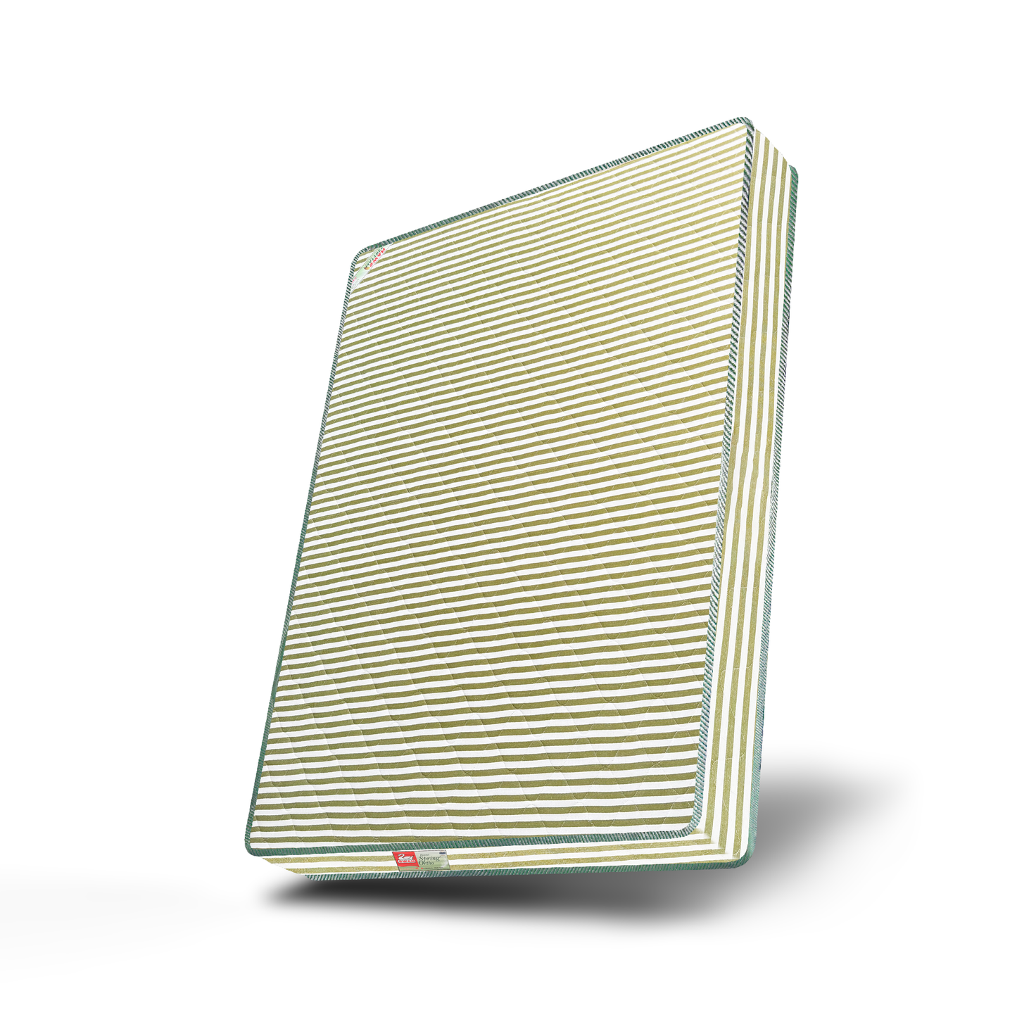 Mattress with green and white stripes on a white background