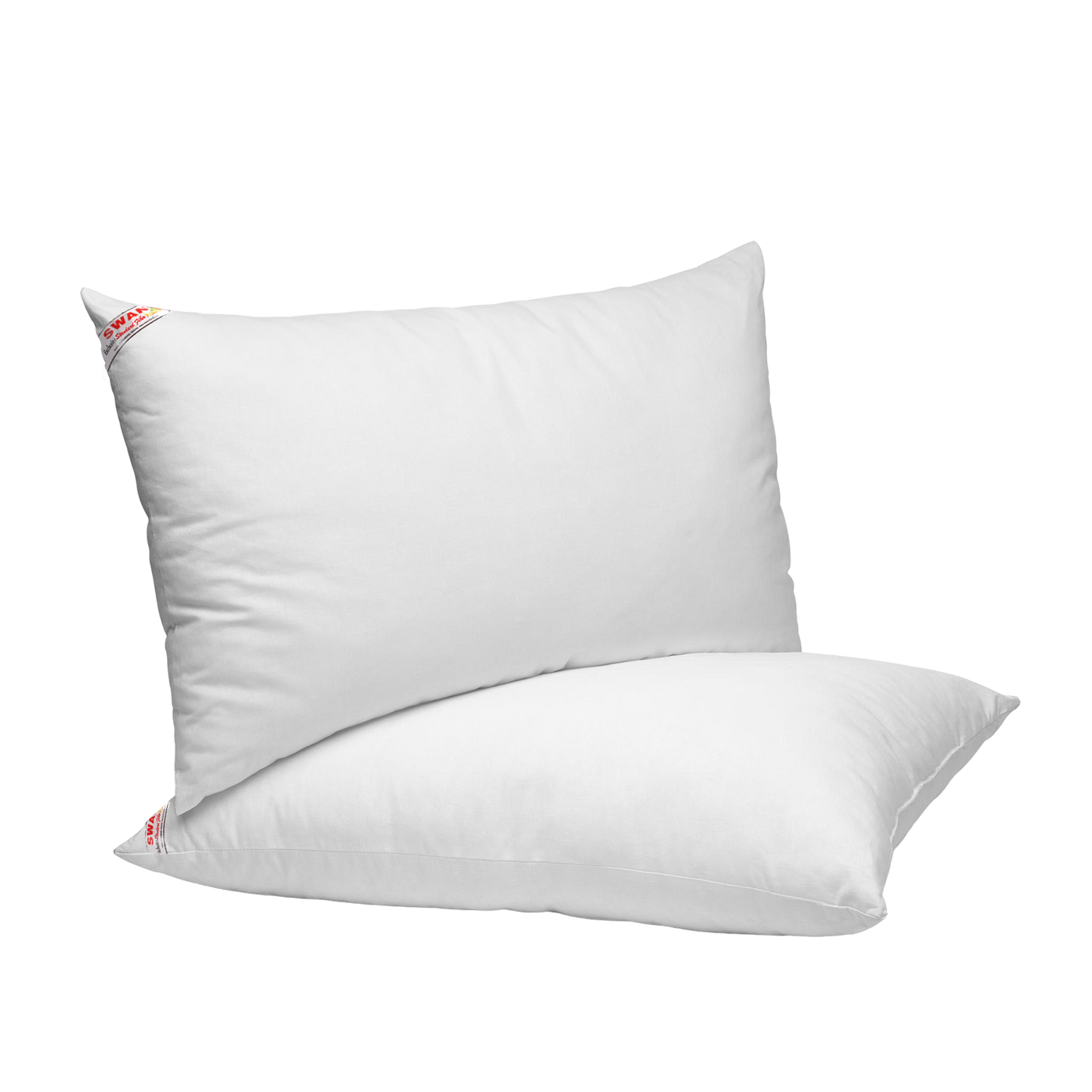 Two Standard Back Support Fiber white pillows on a white background