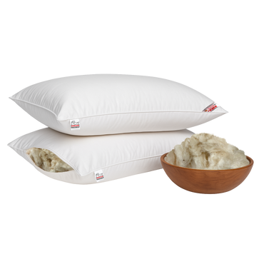 Two white swan shimul tula pillows with a bowl of shimul tula on a white background