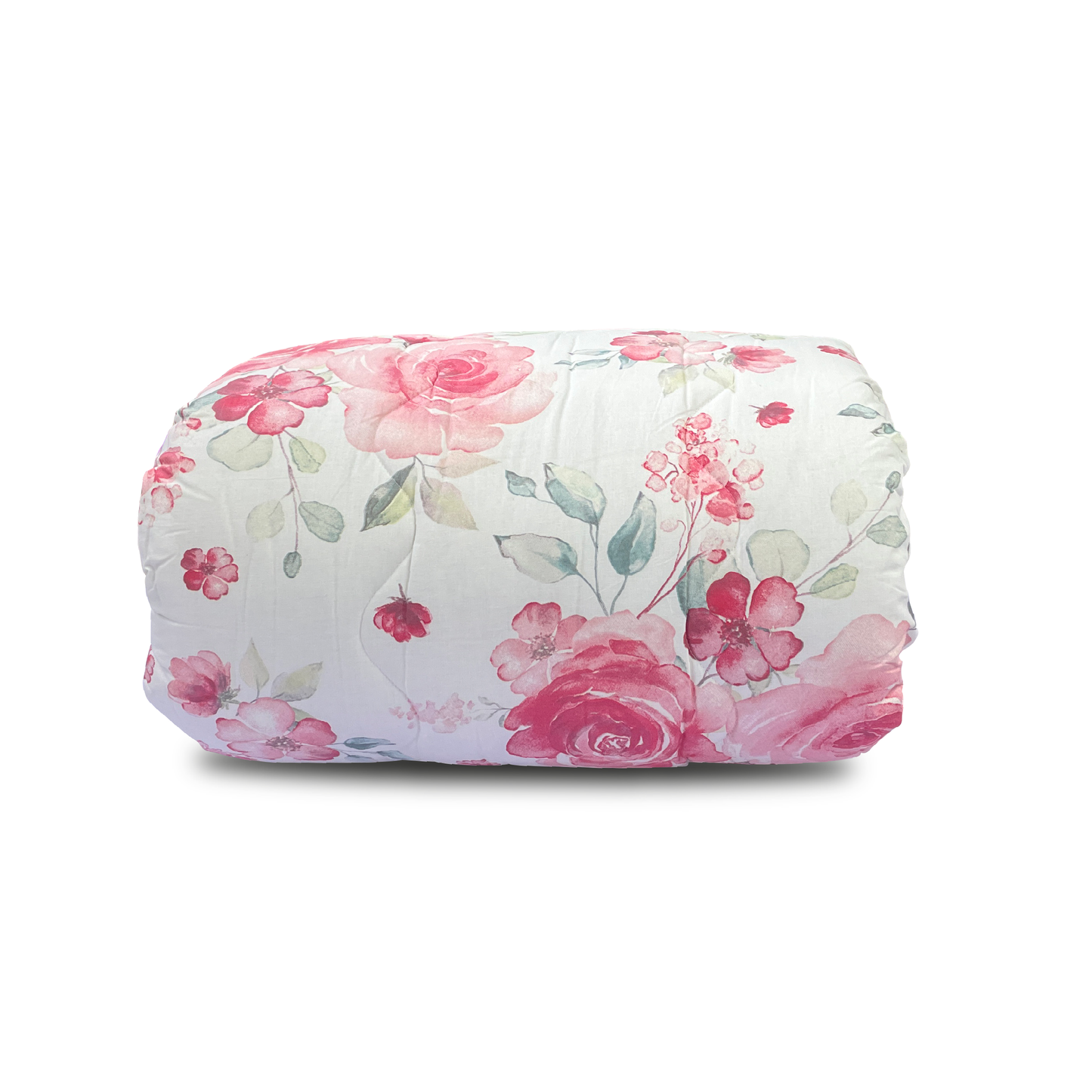 Floral-patterned comforter on a white background
