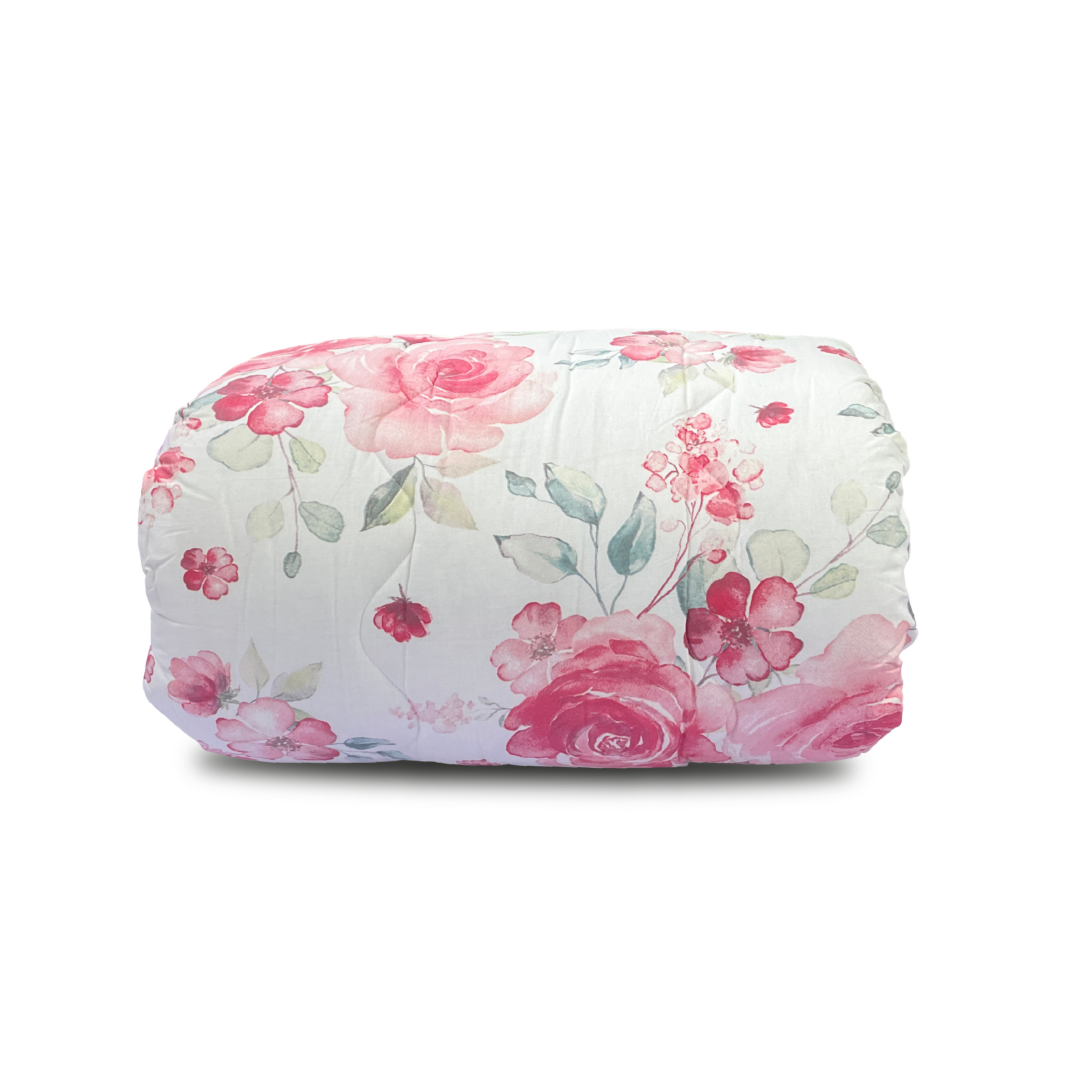 Floral-patterned comforter on a white background
