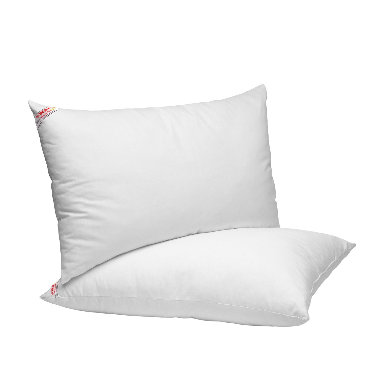 Two Standard Back Support Fiber white pillows on a white background