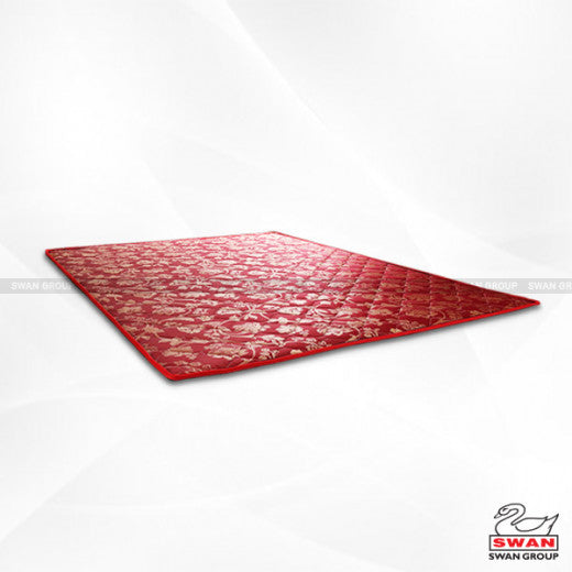 Red patterned mattress tropper on a white background with 'Swan' branding.